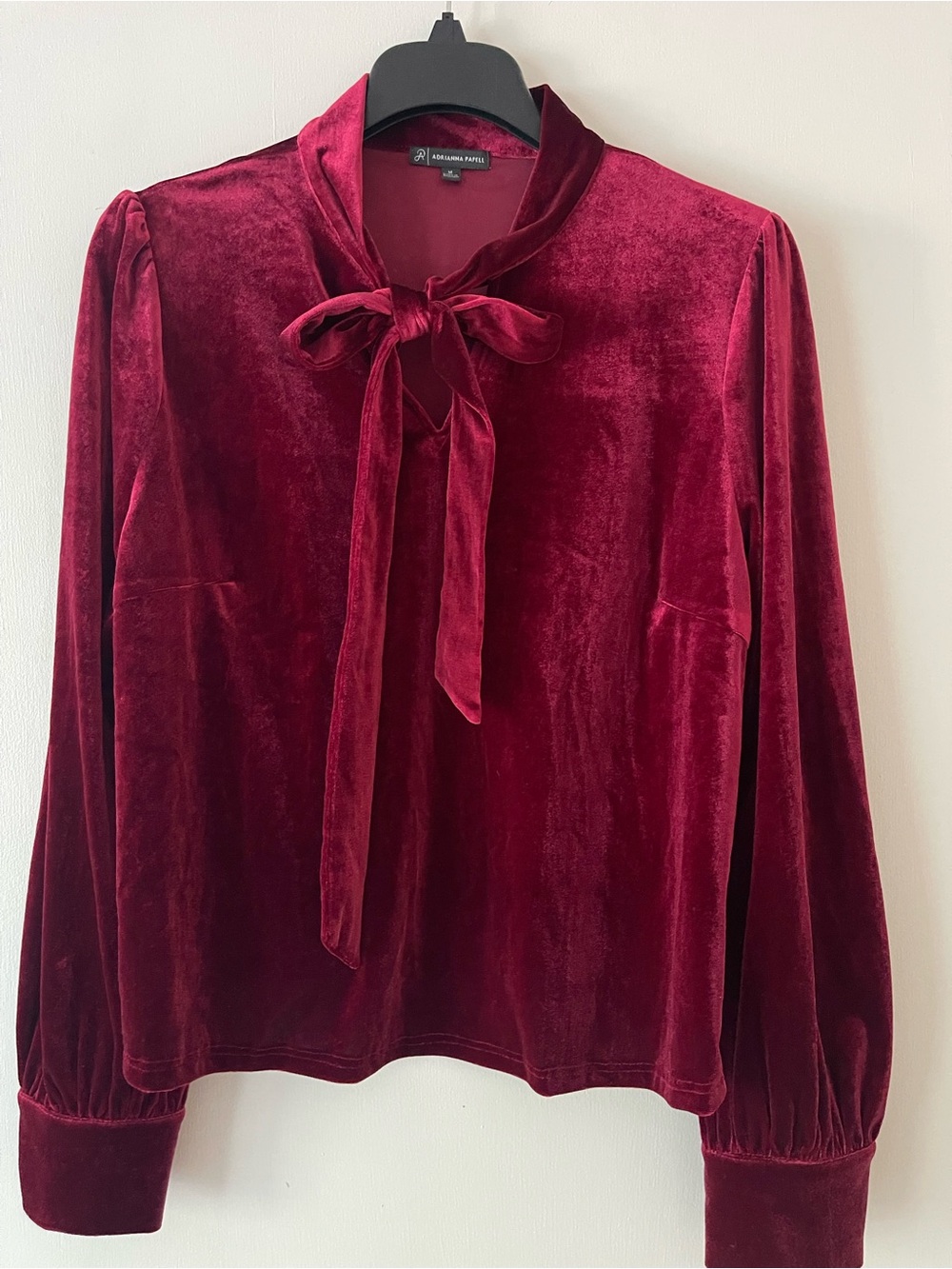 Adrianna Papell Burgundy Velvet Bow-Neck Blouse